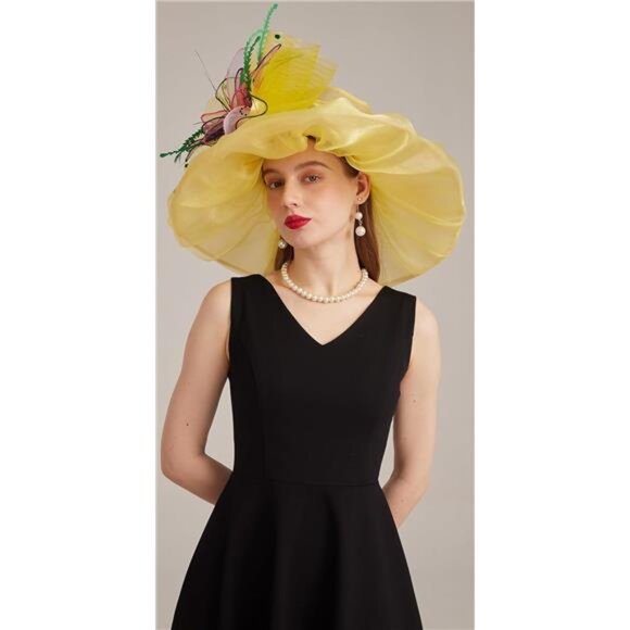 Women's Kentucky Derby Church Dress Hat 05-yellow - Picture 3 of 7